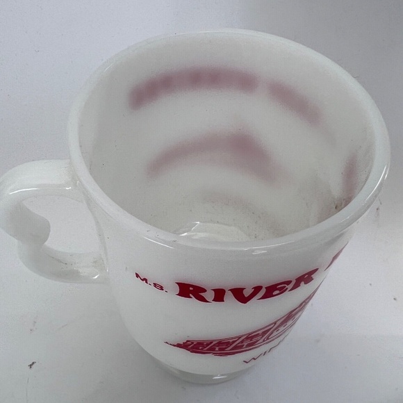 Lady Winnipeg River Rouge Cup Mug Red White 5" Tall Milk Glass Vintage Pedestal - Picture 5 of 6